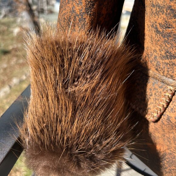 HOSS COUTURE Upscale Genuine Leather Jacket w/ Beaver Fur Collar + Cuffs, S/M - Picture 11 of 16